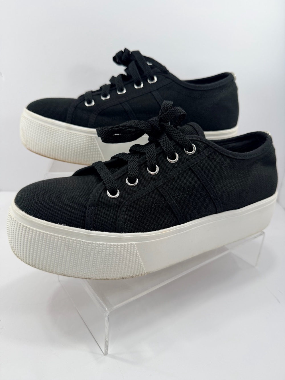 Steve Madden EMMI Platform Sneakers Women’s 9 Black Urban Canvas Lace Up